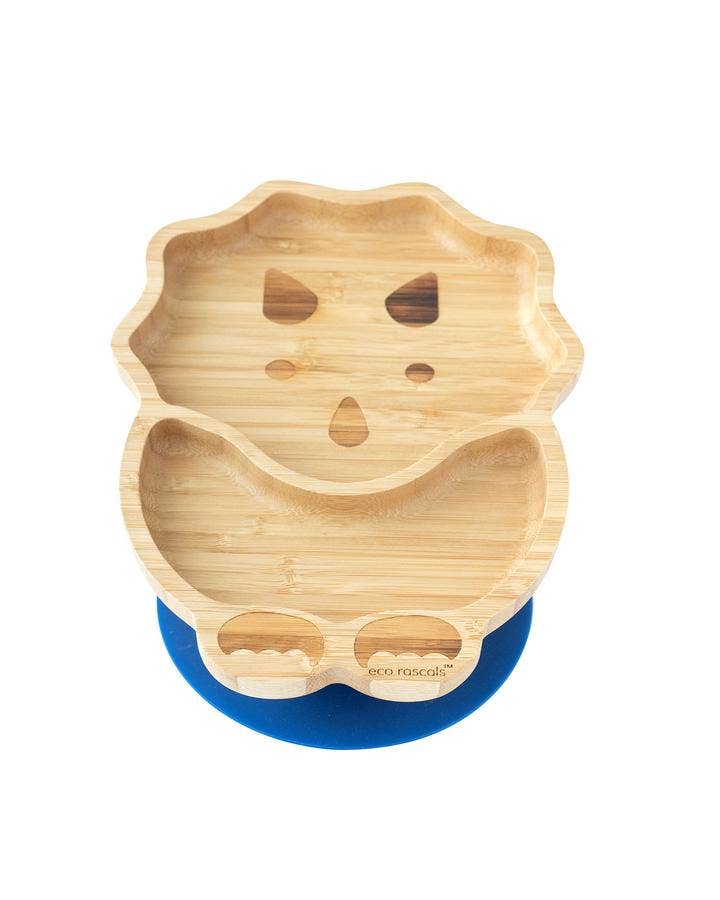 Bamboo Dinosaur Plate with Suction Base: Navy