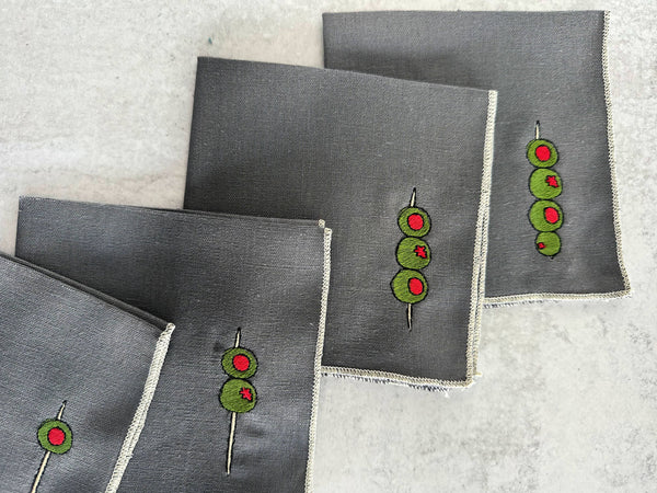 Olive  Martini Cocktail Napkins, set of four