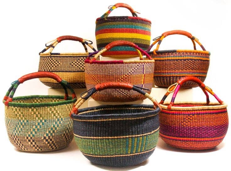 African Market Basket w/ Leather Wrapped Handle
