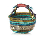 African Bolga Market Basket w/ Leather Wrapped Handle (Colors Vary) W: 11" - 13" H: 8"-10", 1 EA