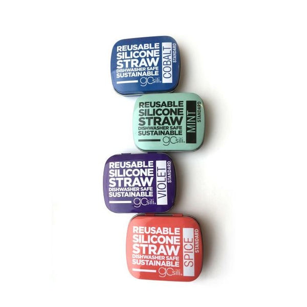 Reusable Silicon Straws in storage tin