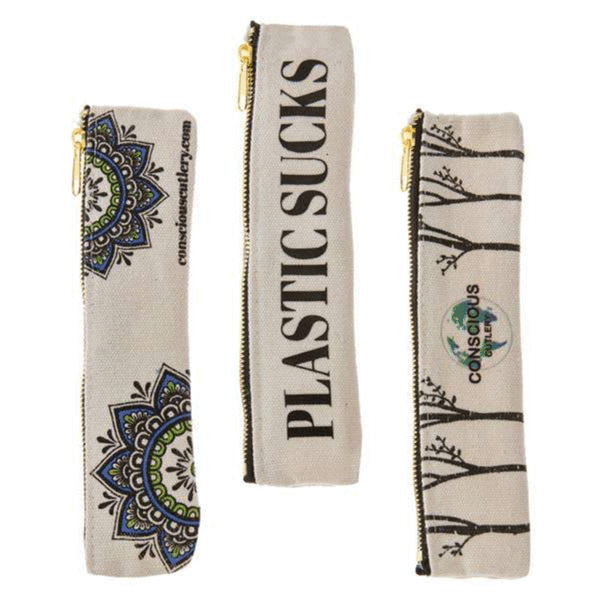 Travel cutlery set with hemp pouch