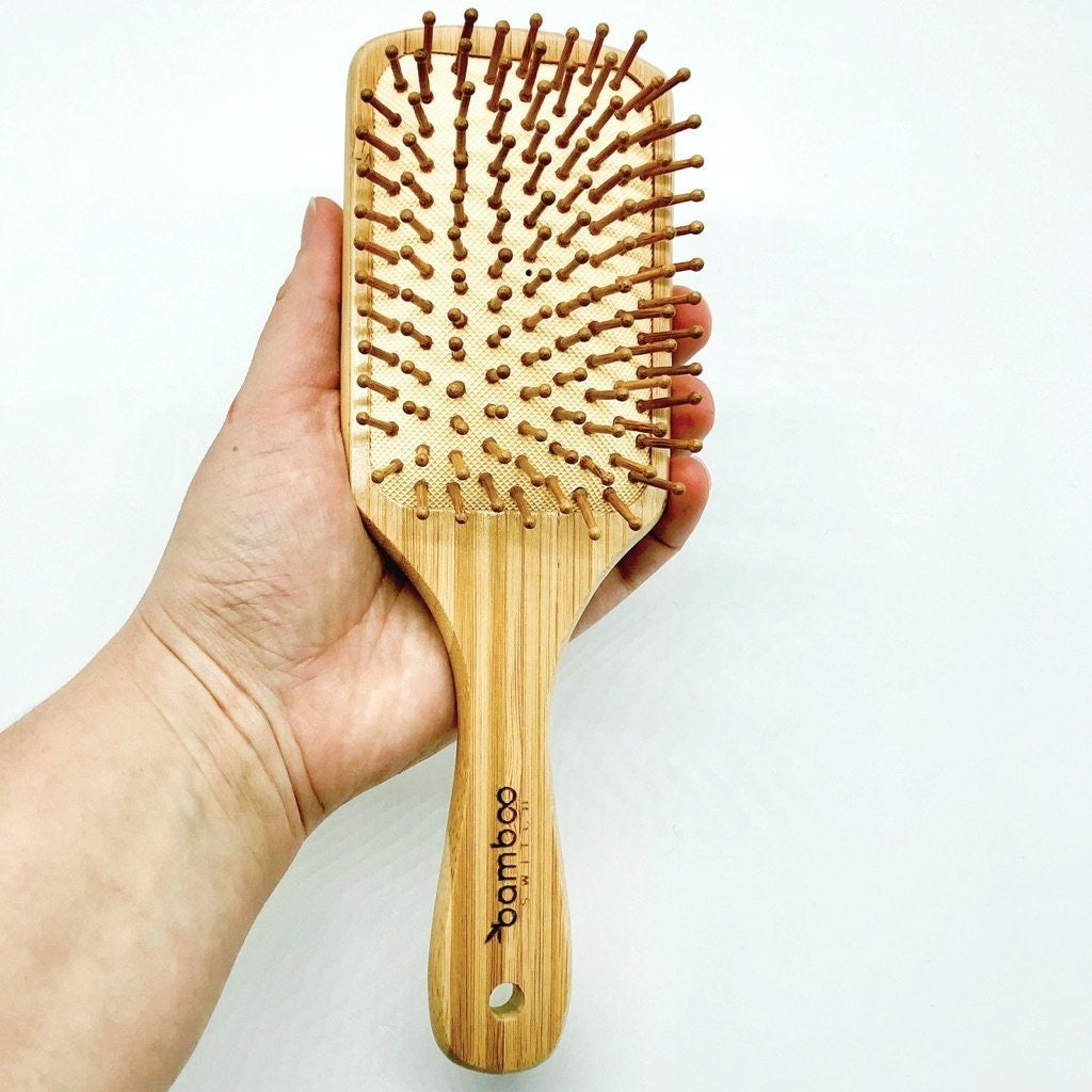 Wooden Paddle Hair Brush, All Natural Bamboo Bristles