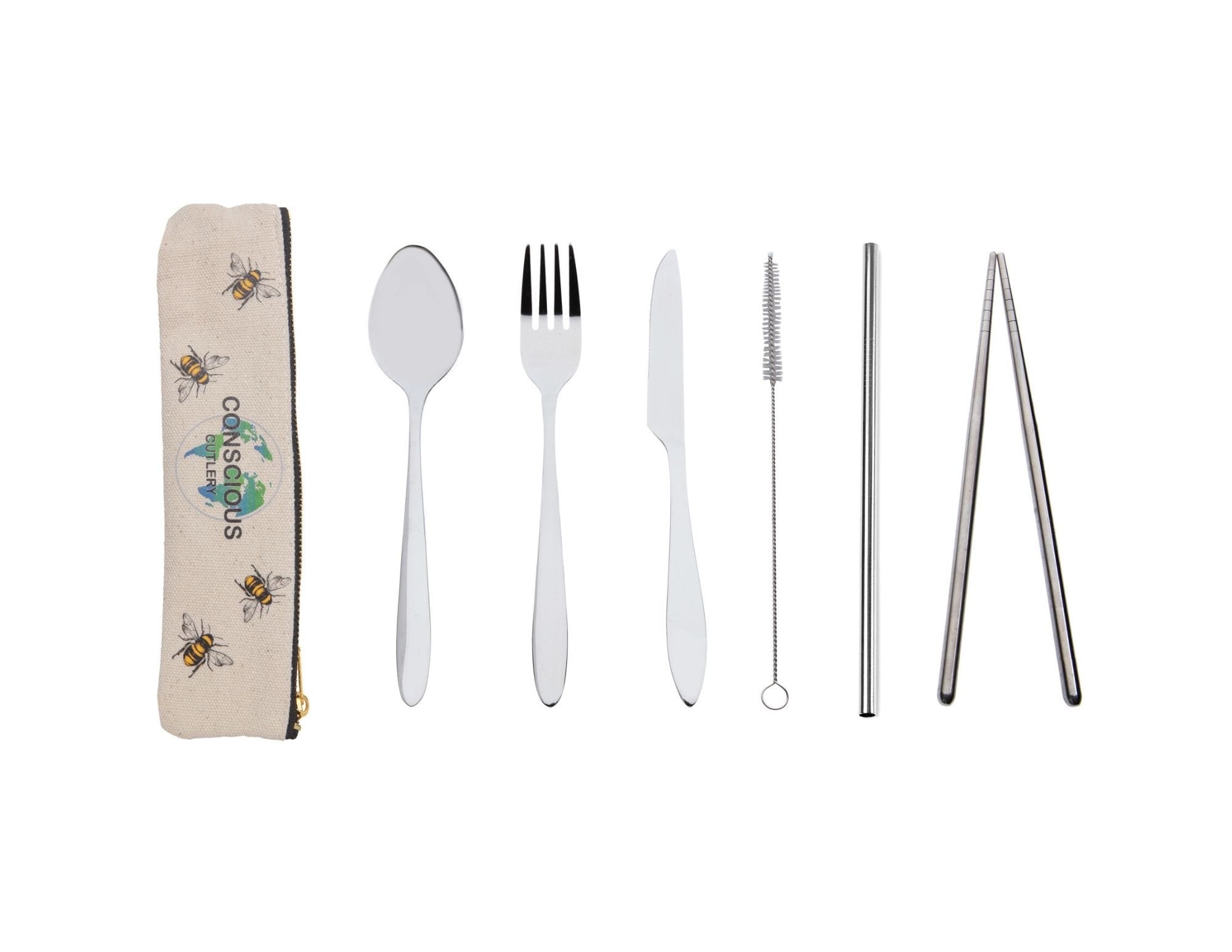 Travel cutlery set with hemp pouch